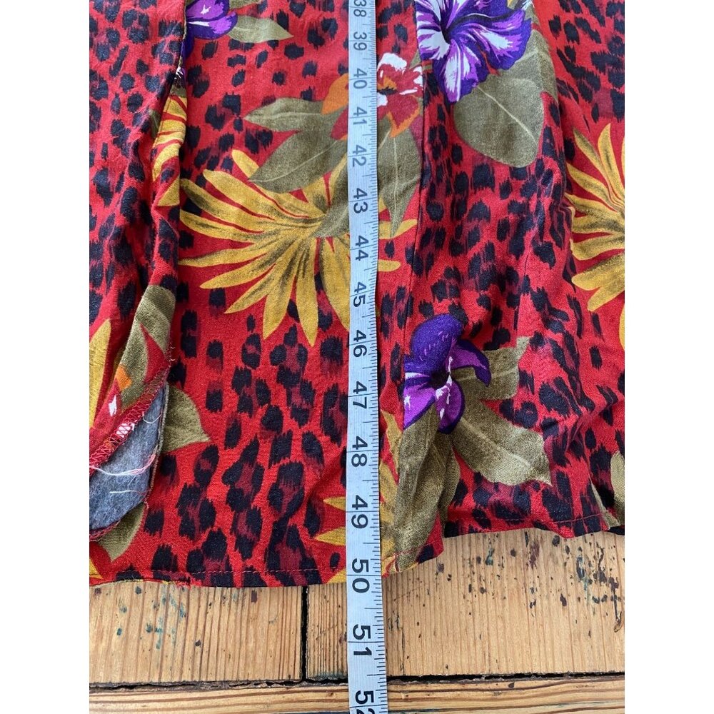 Scarlett Red Floral Leopard Print Button-Down Sleeveless 14P Rayon Maxi Dress - Picture 6 of 6
